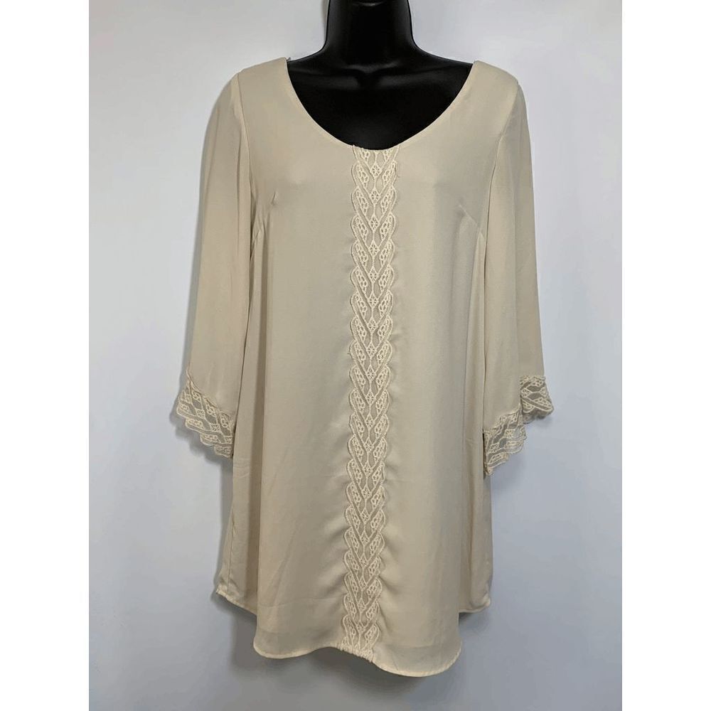 ASTR Womens Midi Dress Long Back Quarter Sleeve Cream Size XS